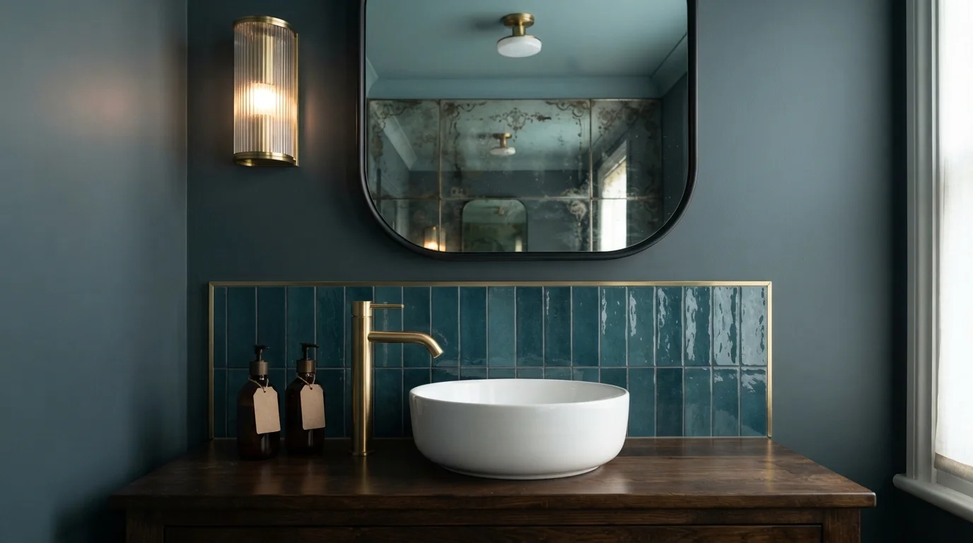 Moody Teal Sanctuary — teal bathroom painted in Aubusson Blue