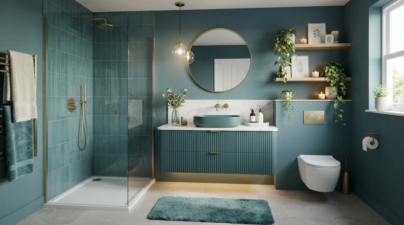 Teal Blue Sanctuary — teal bathroom painted in Bermuda Turquoise