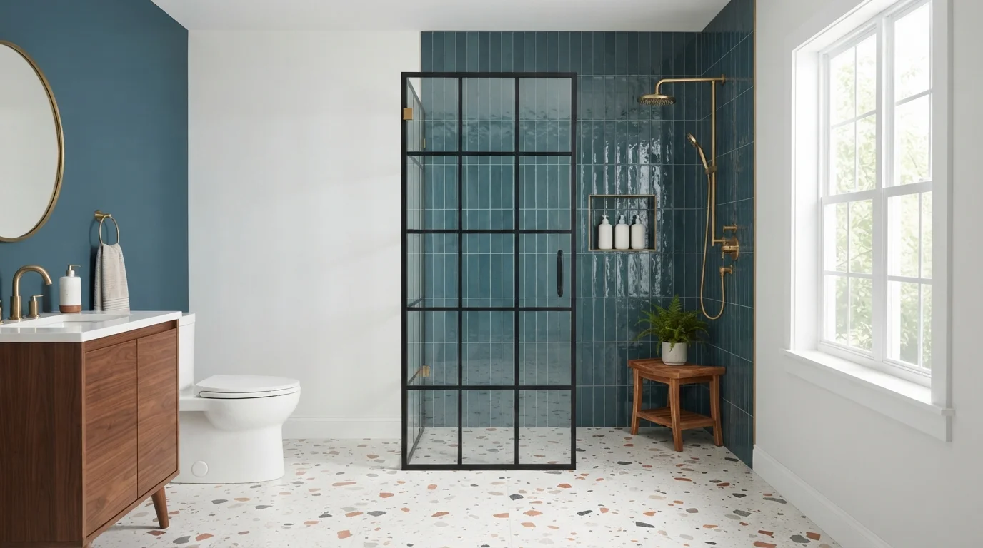 Teal Splash Sanctuary — teal bathroom painted in Flowing River