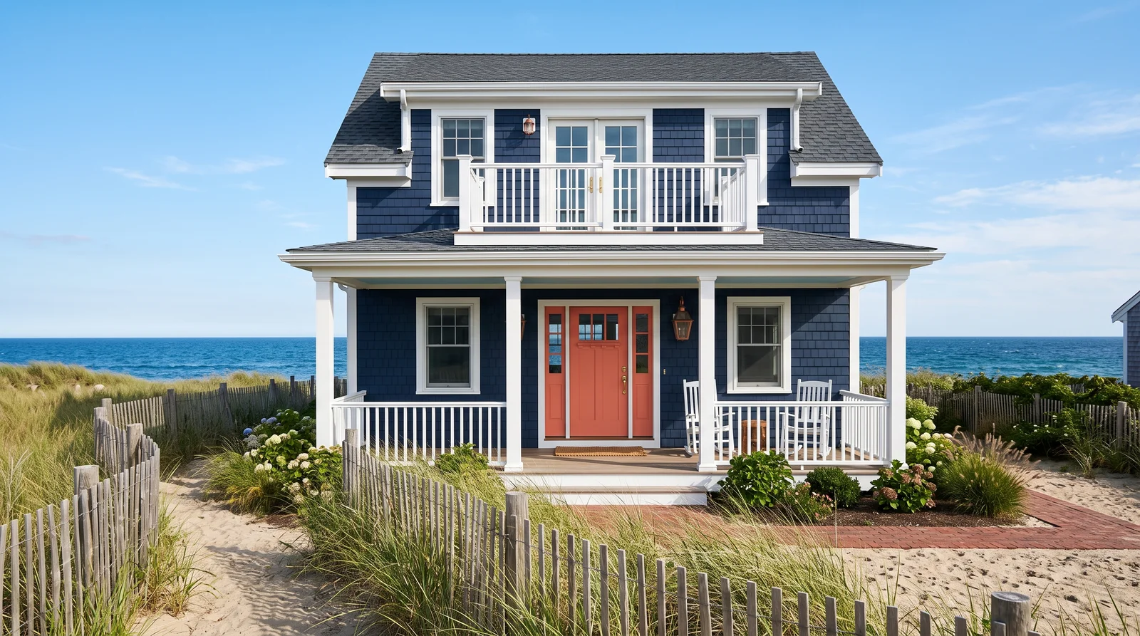 Bold Navy Beach House — beach house exterior painted in Naval