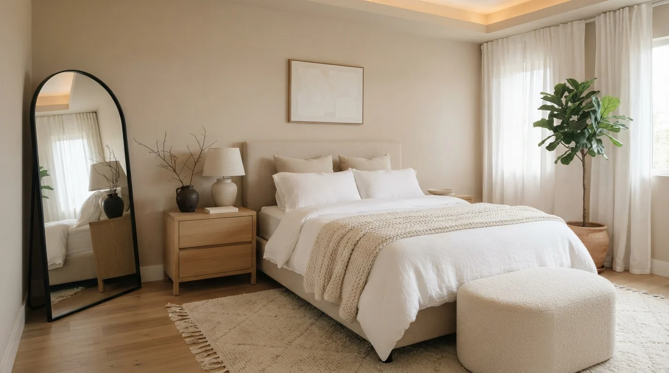 Soft Oatmeal Retreat — neutral bedroom painted in French Beige