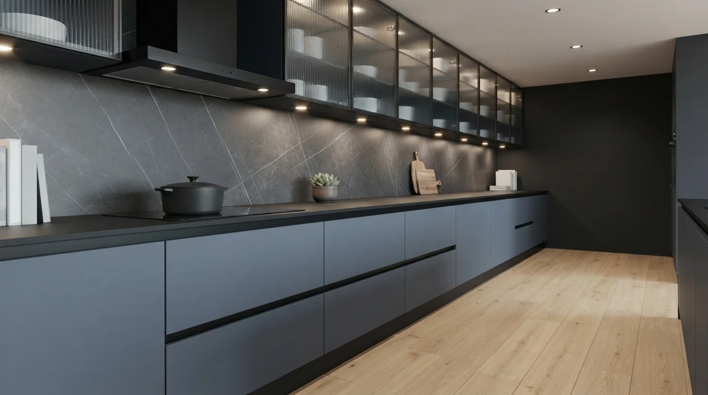 blue kitchen cabinets color idea — Cavalry · PPG / Glidden
