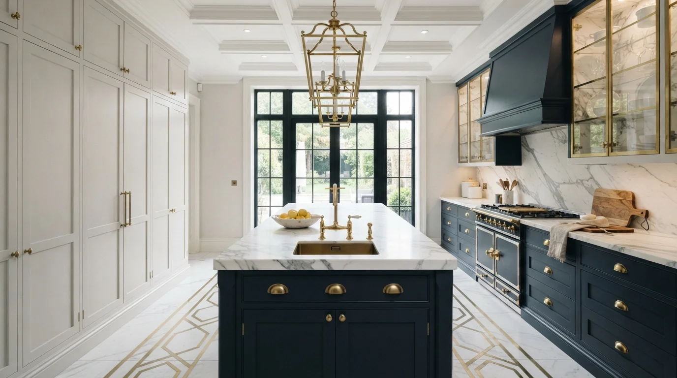 Regal Navy Elegance — blue kitchen cabinets painted in Nightfall