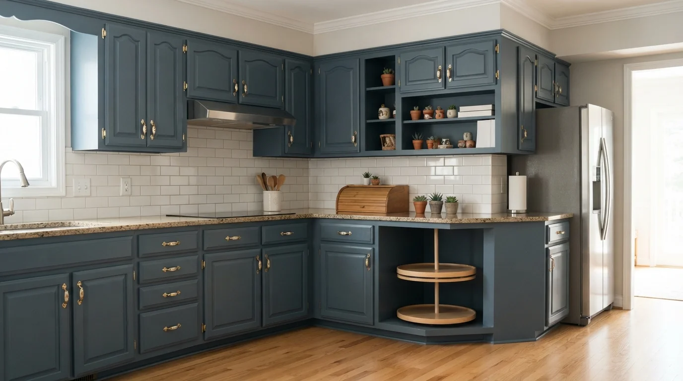 Slate Blue Charm — blue kitchen cabinets painted in Ocean Storm