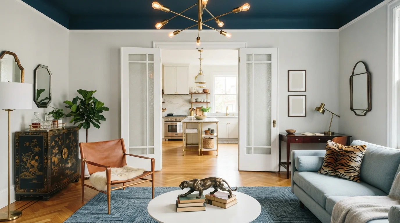Statement Ceiling Contrast — blue ceiling painted in Velvet Evening