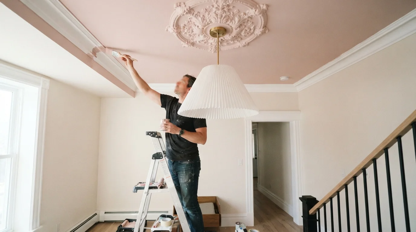 Blush Ceiling Statement — pink ceiling painted in Ruby Eye