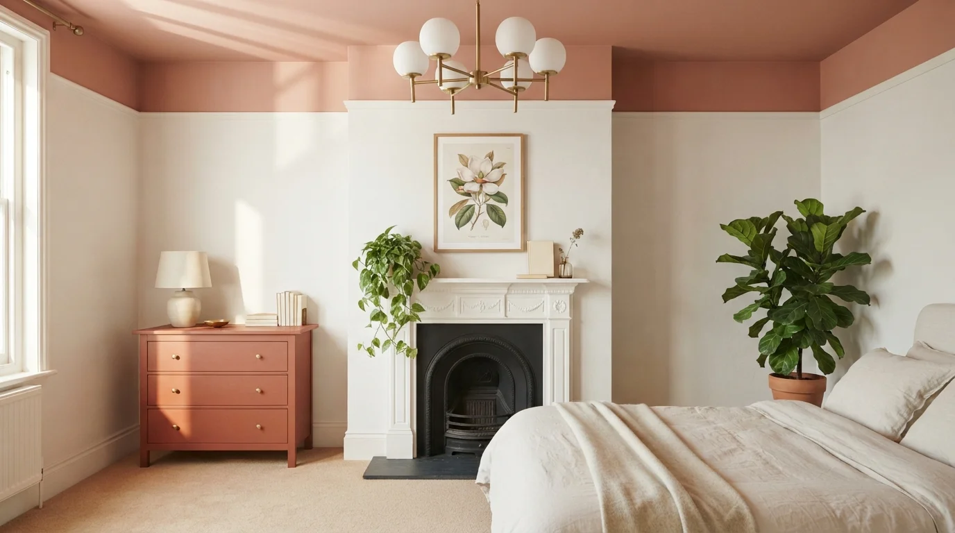 Warm Terracotta Canopy — pink ceiling painted in Vintage Coral