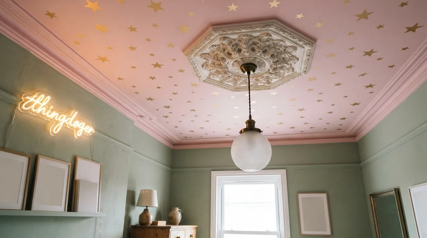 Starlit Pastel Dream — pink ceiling painted in Hushed Rose
