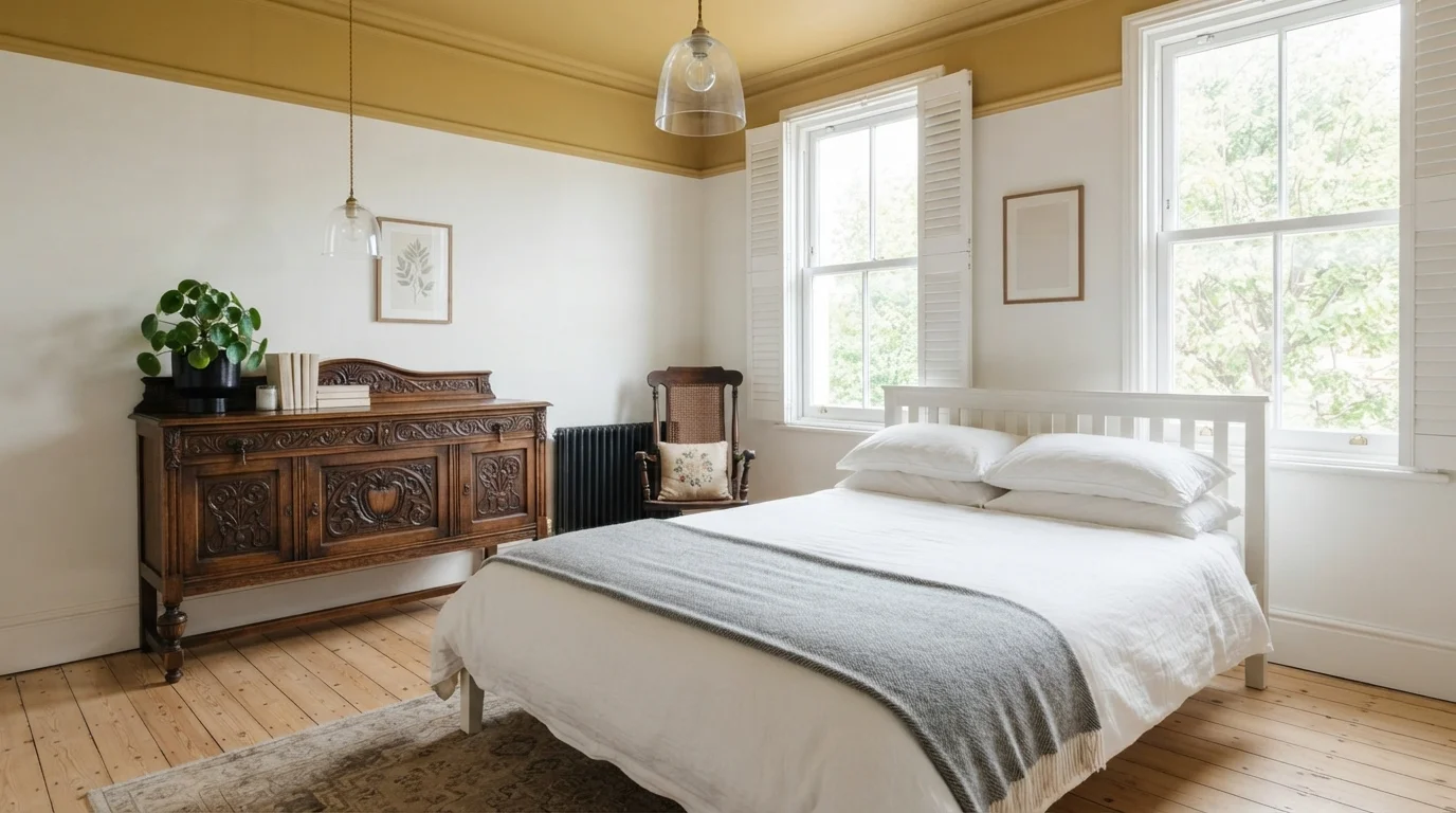 Golden Canopy Bedroom — yellow ceiling painted in Burst of Gold