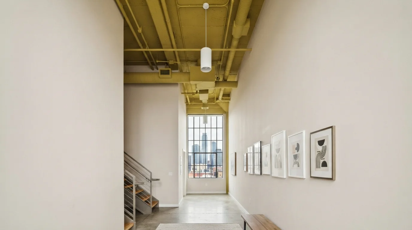 Chartreuse Industrial Loft — yellow ceiling painted in Wasabi