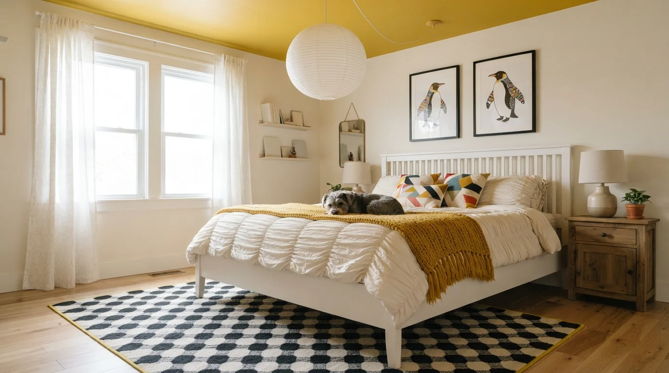 Mustard Canopy Haven — yellow ceiling painted in Wright Mustard