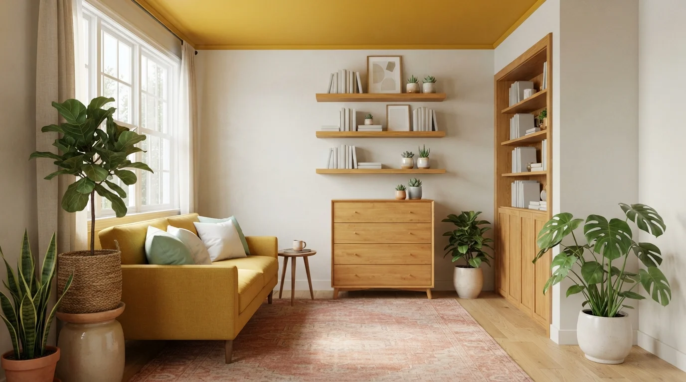 Sunflower Canopy Nook — yellow ceiling painted in Queen Anne