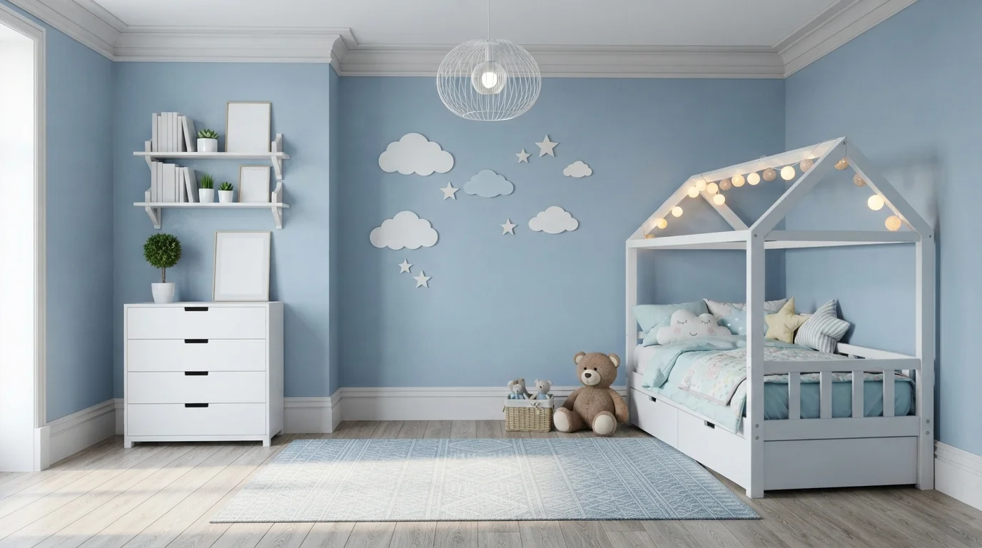 Dreamy Cloud Blue — blue children's room painted in Arabella