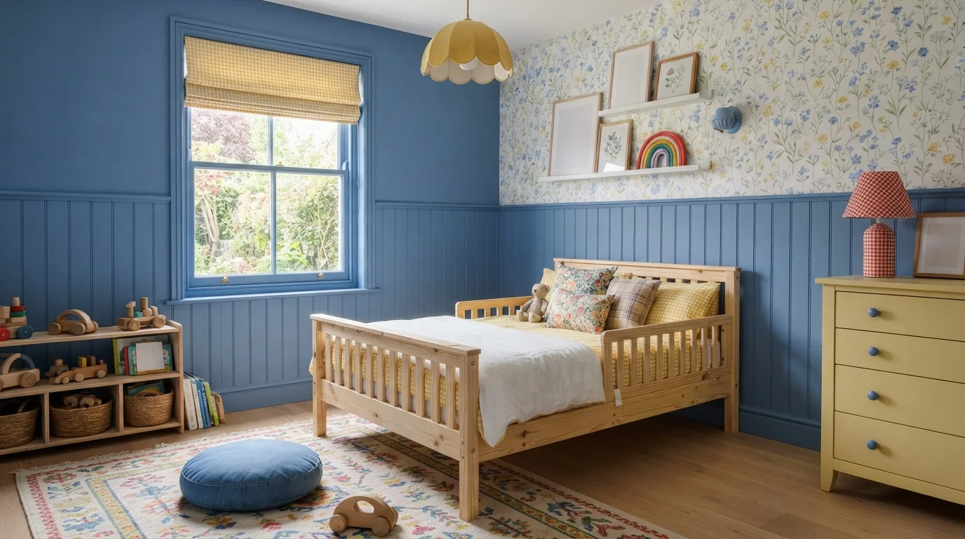 Cornflower Storybook Bedroom — blue children's room painted in Sapphire