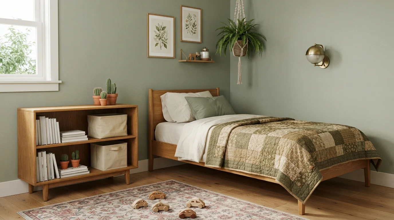 Vintage Sage Sanctuary — green children's room painted in Leaflet