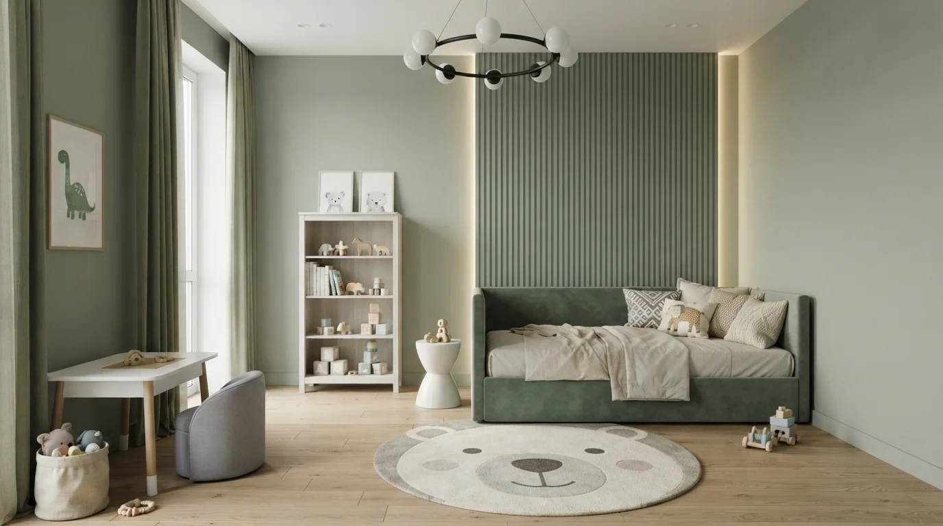 Sage Serenity Nursery — green children's room painted in Summer's Day