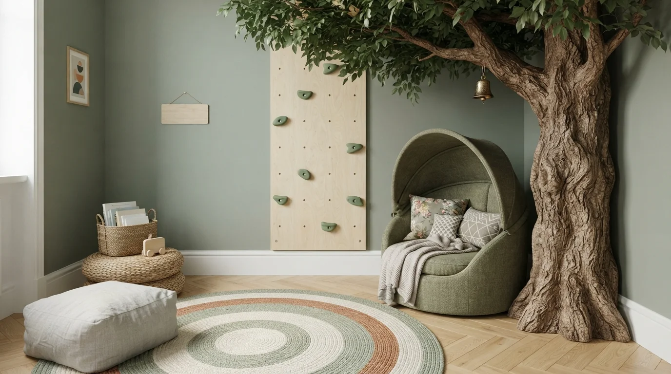 Enchanted Forest Playroom — green children's room painted in Tender Forest Sage
