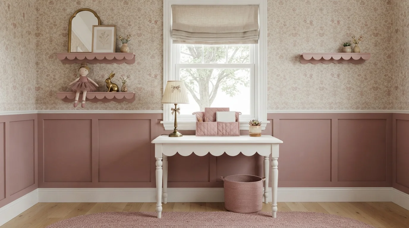 Dusty Rose Study — pink children's room painted in Vintage Rouge Red