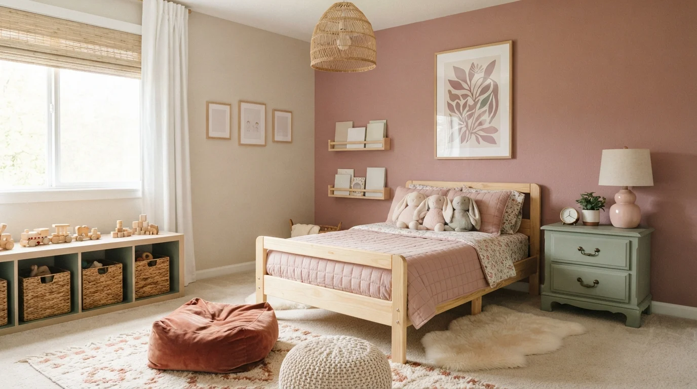 Dusty Rose Playful Haven — pink children's room painted in Rennie's Rose