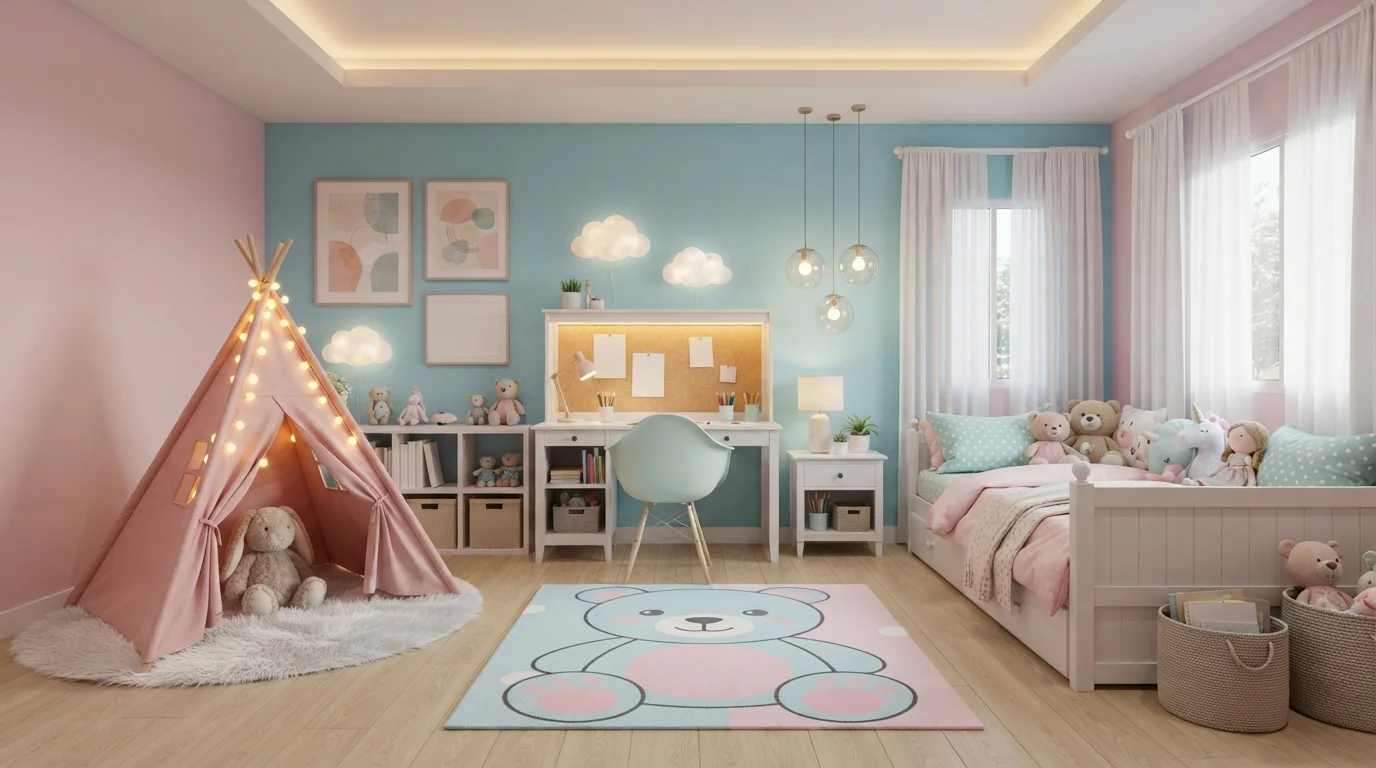 Pastel Storybook Wonderland — pink children's room painted in Panache Pink