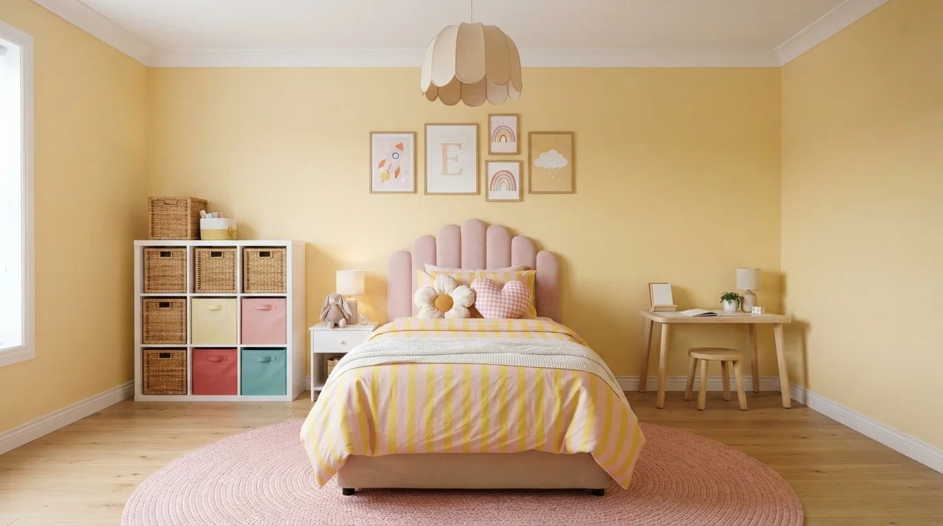 Buttercup and Blush Bedroom — yellow children's room painted in Sign of the Crown