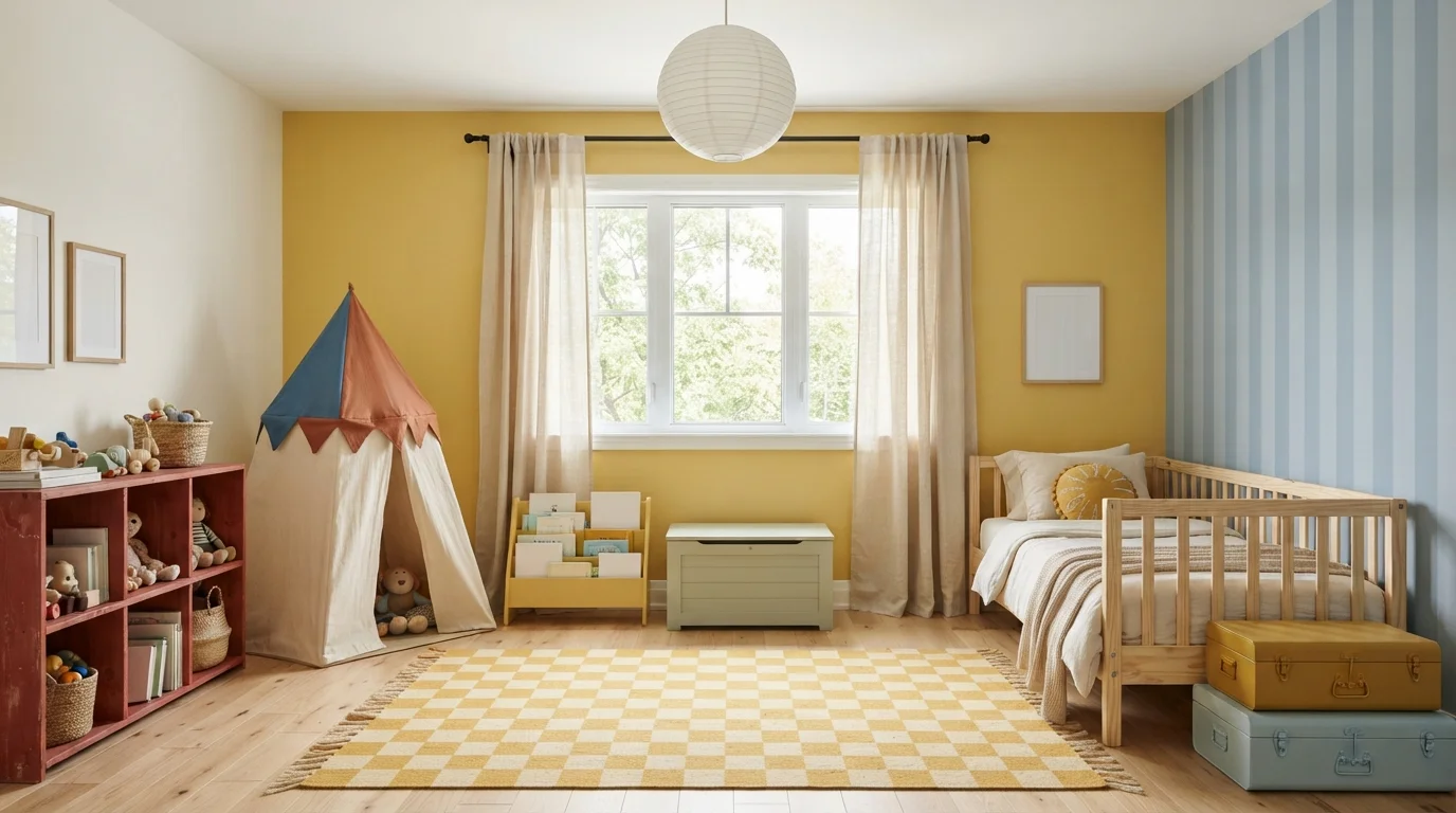 Sunny Circus Nursery — yellow children's room painted in Showtime