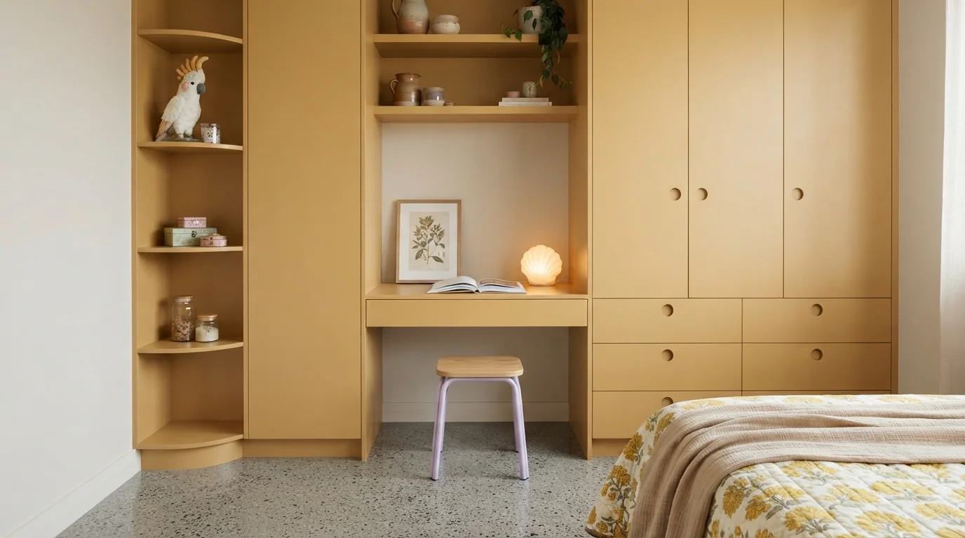 Buttercup Study Nook — yellow children's room painted in Indian Muslin