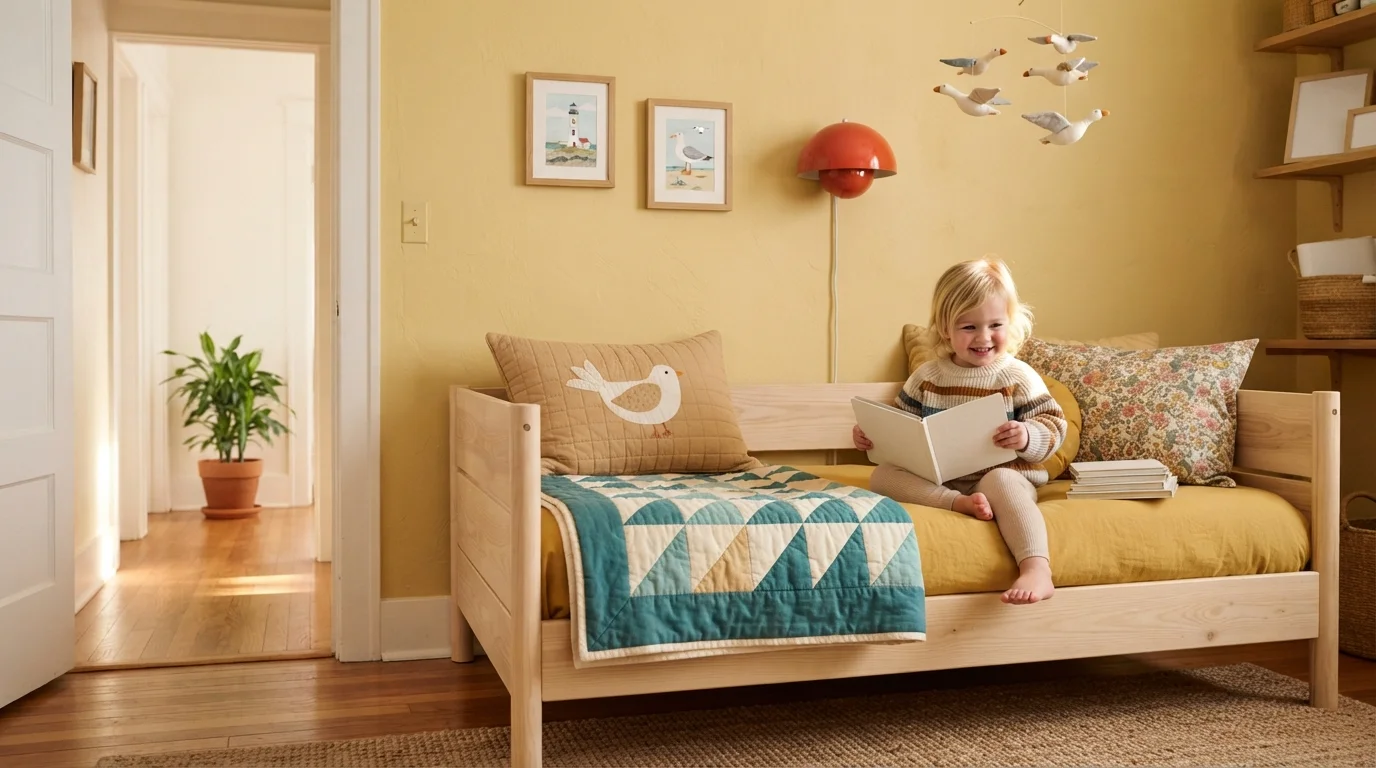 Buttercup Story Corner — yellow children's room painted in Vintage Yellow