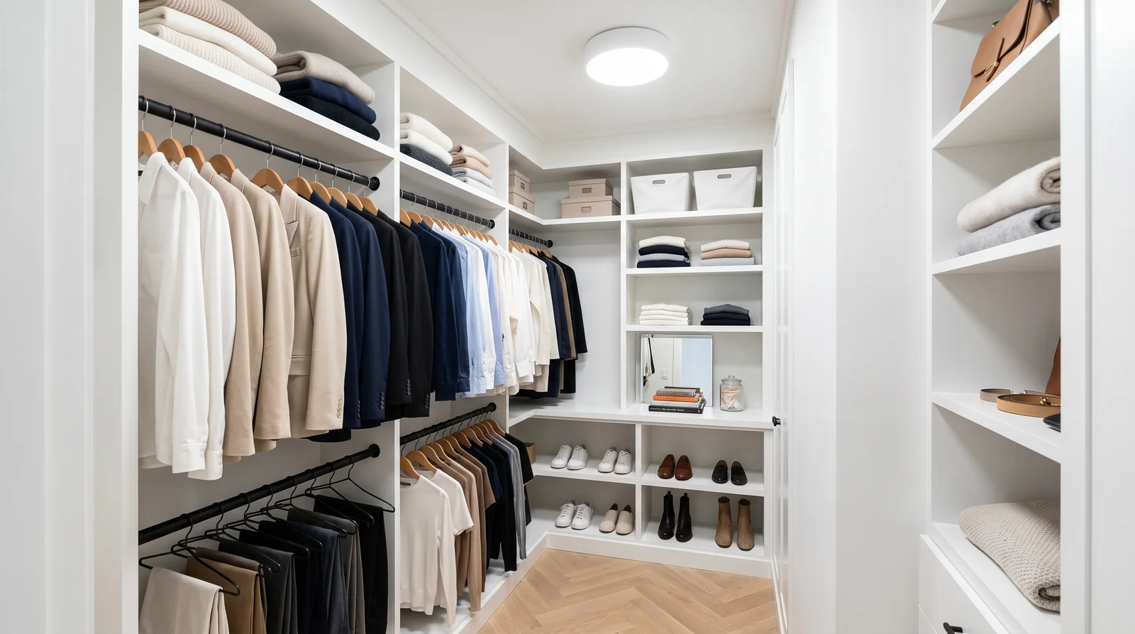 Crisp Gallery White — closet painted in Chantilly Lace