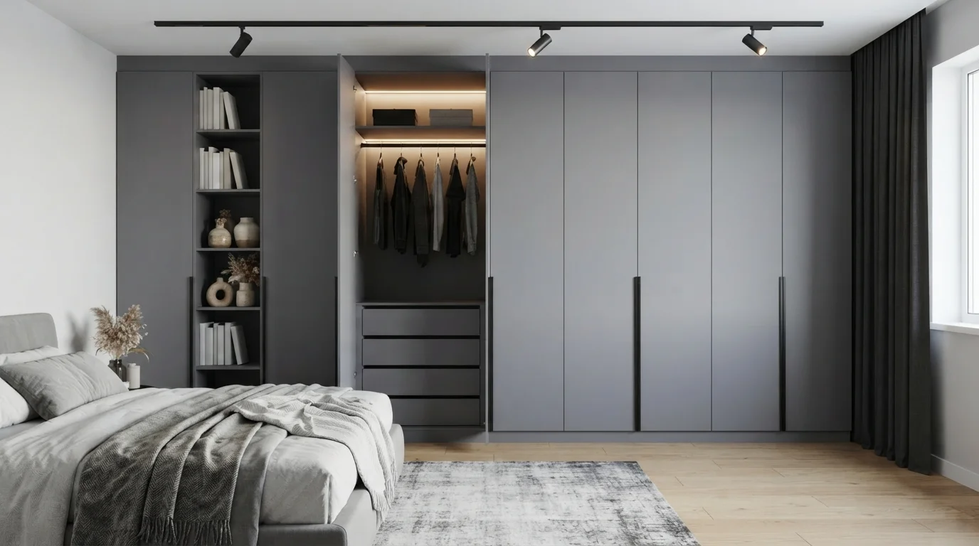 Modern Slate Sophistication — gray closet painted in Pale Bud
