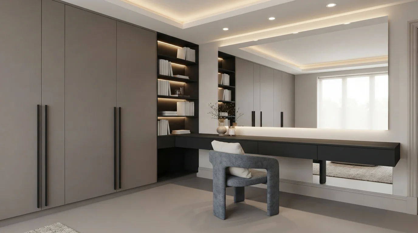 Sleek Modern Taupe — gray closet painted in Emu
