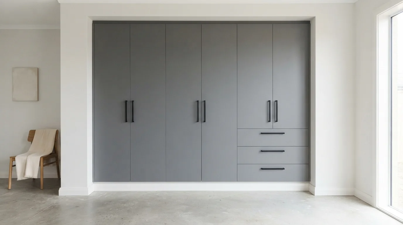 Clean Slate Charcoal — gray closet painted in White Sand