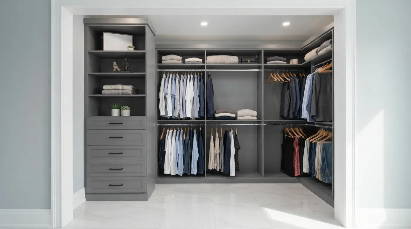 Modern Slate Closet — gray closet painted in Seersucker
