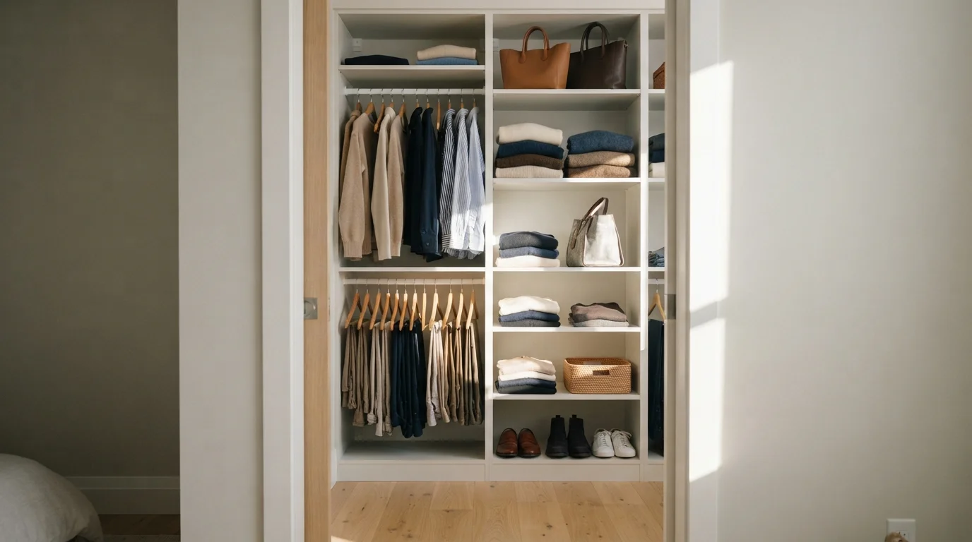 Sunlit Neutral Wardrobe — neutral closet painted in City Loft
