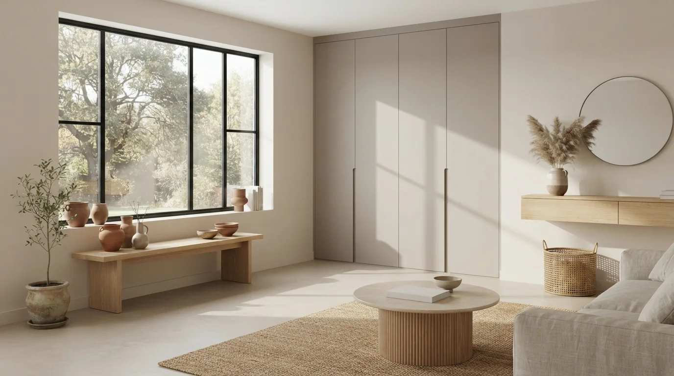 Warm Taupe Serenity — neutral closet painted in Asiago