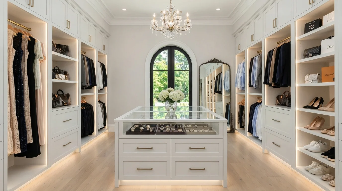 Luminous Boutique White — white closet painted in Party Ice