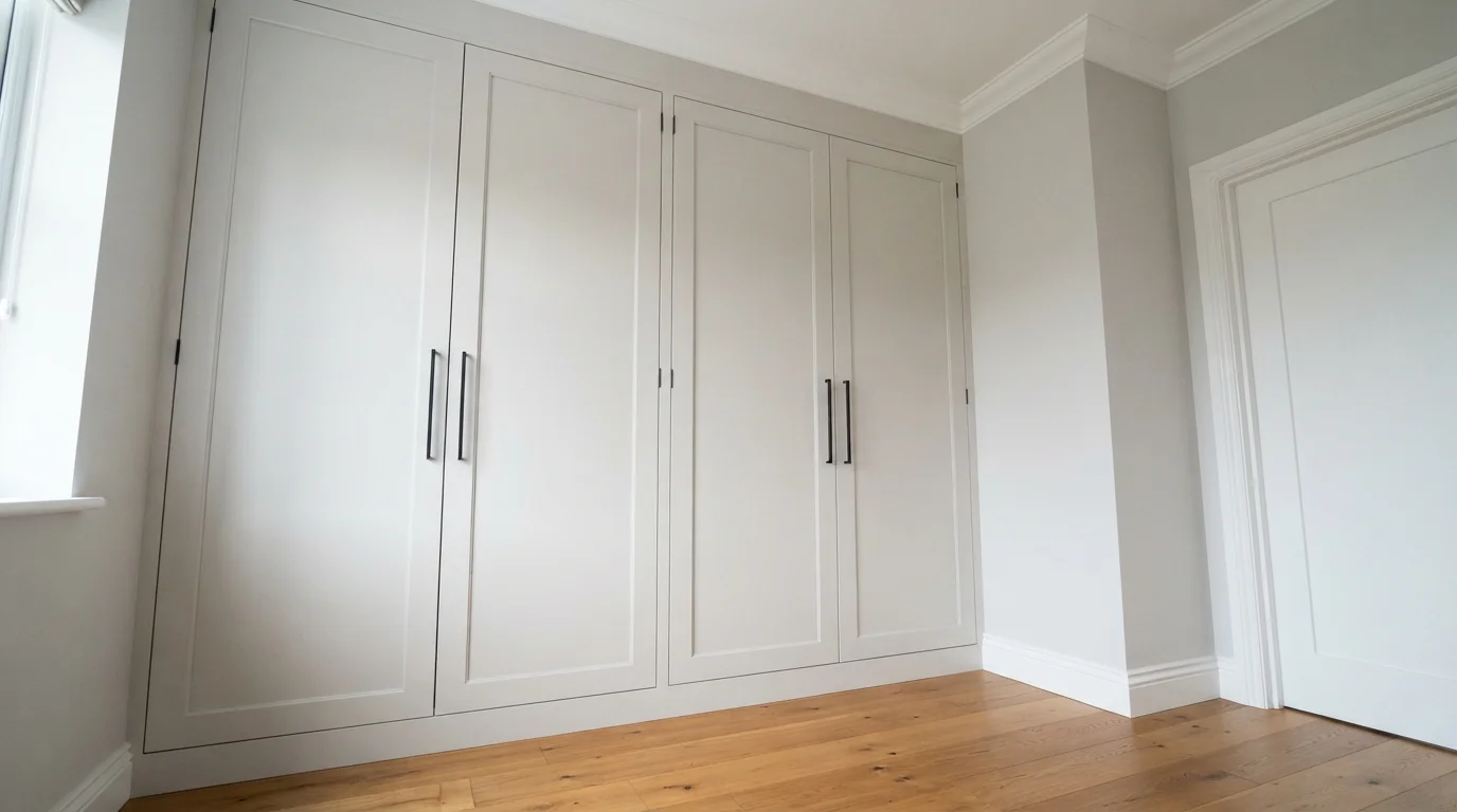 Crisp Modern Shaker — white closet painted in Silver Drop