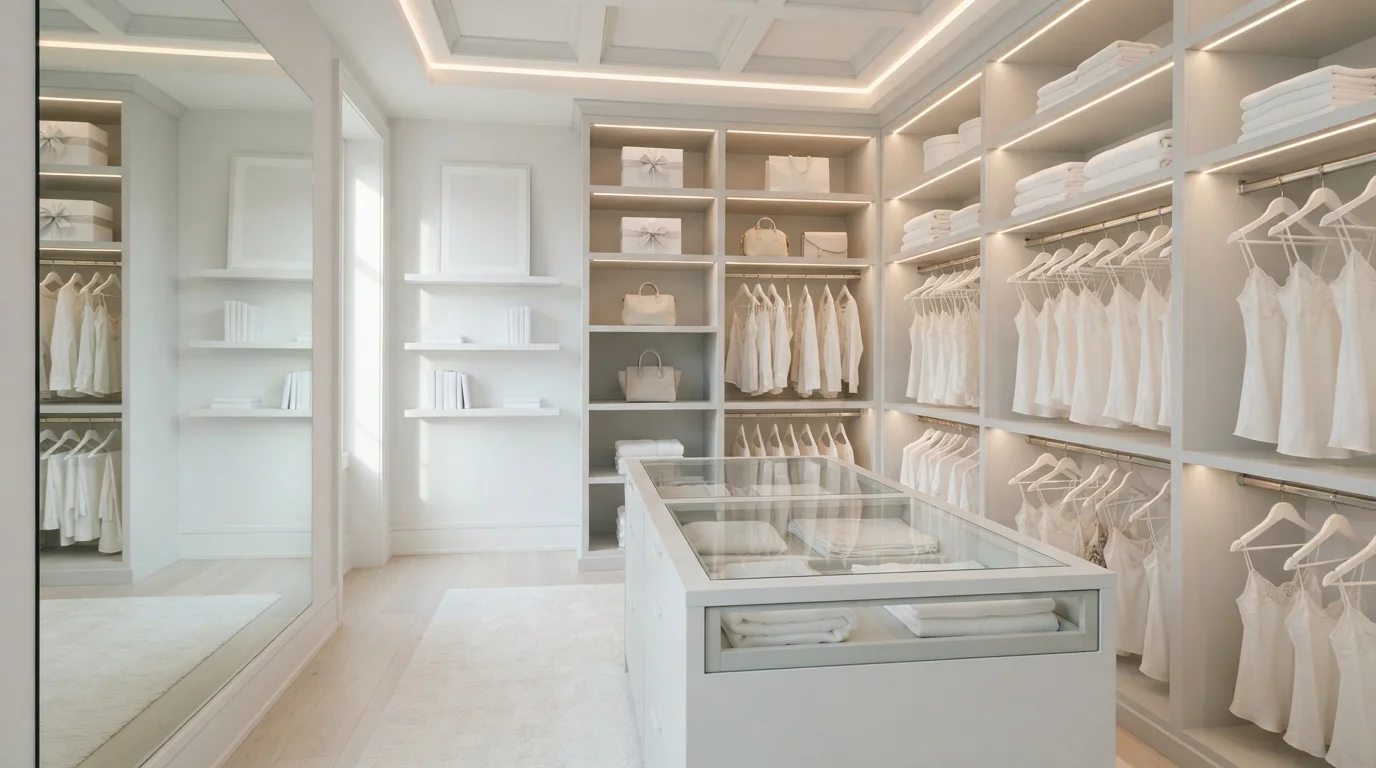 Pure White Glamour — white closet painted in Fresh Kicks