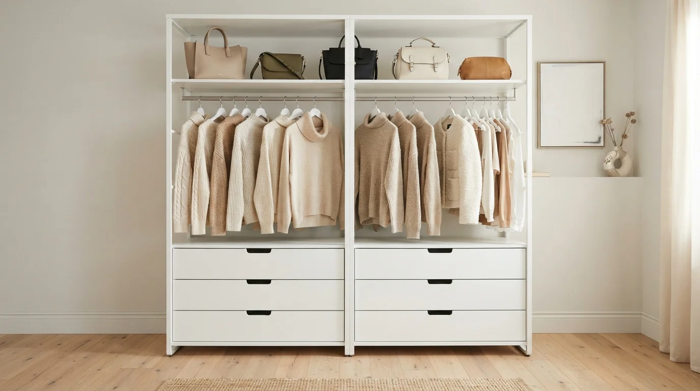 Luxe Neutral Dressing — white closet painted in Crystal Haze