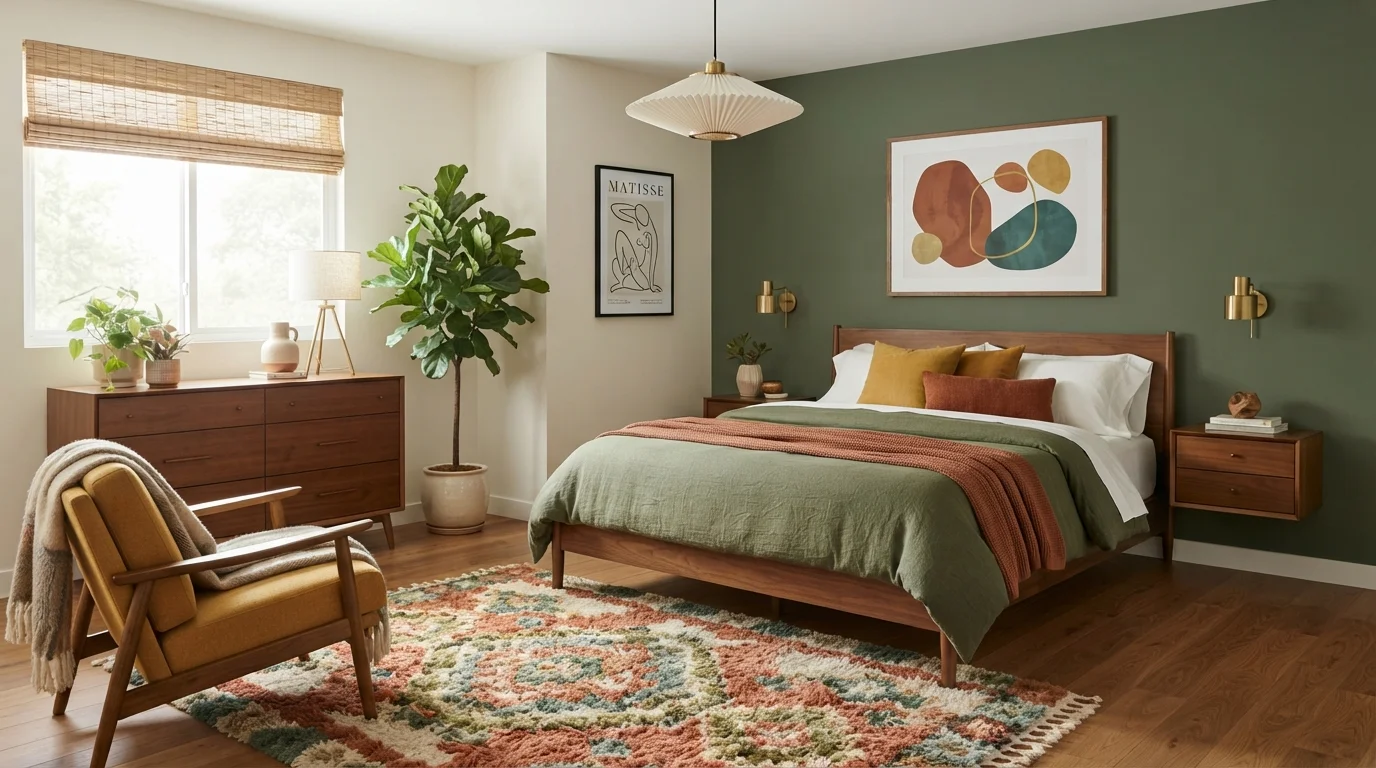 Earthy Olive Sanctuary — cozy bedroom painted in Mother Nature