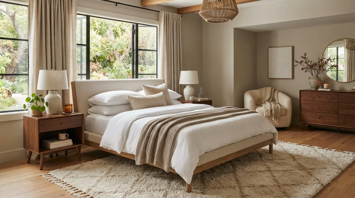 Warm Taupe Sanctuary — cozy bedroom painted in Anita