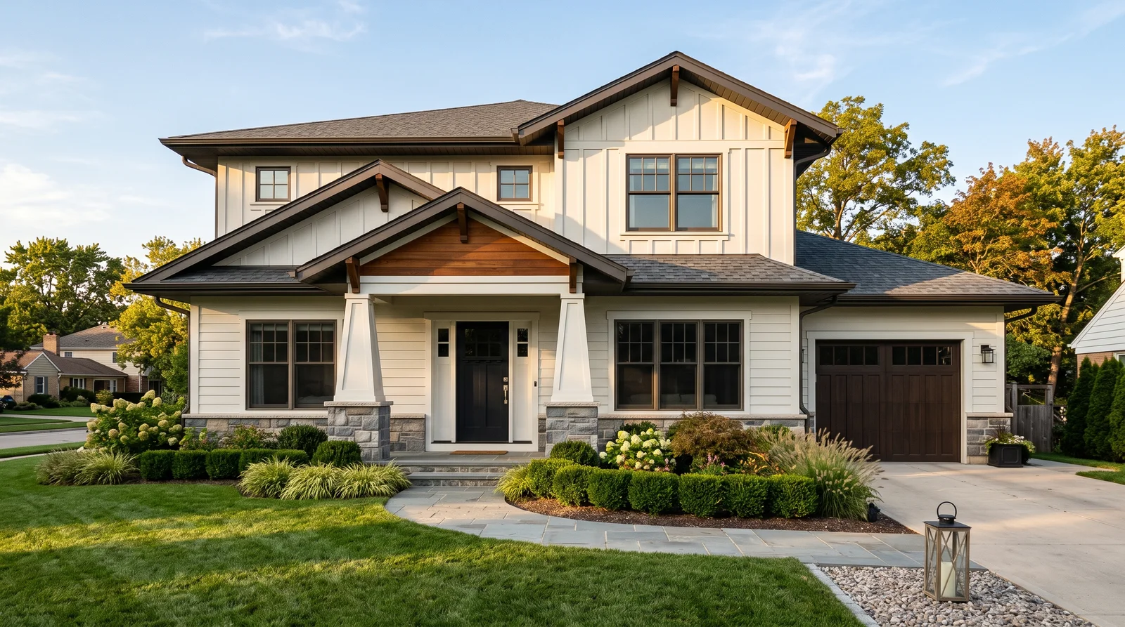 Warm White Modern Craftsman — craftsman exterior painted in White Dove