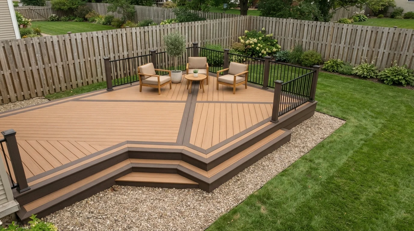 Two-Tone Timber Deck — brown deck painted in Sweetfeed