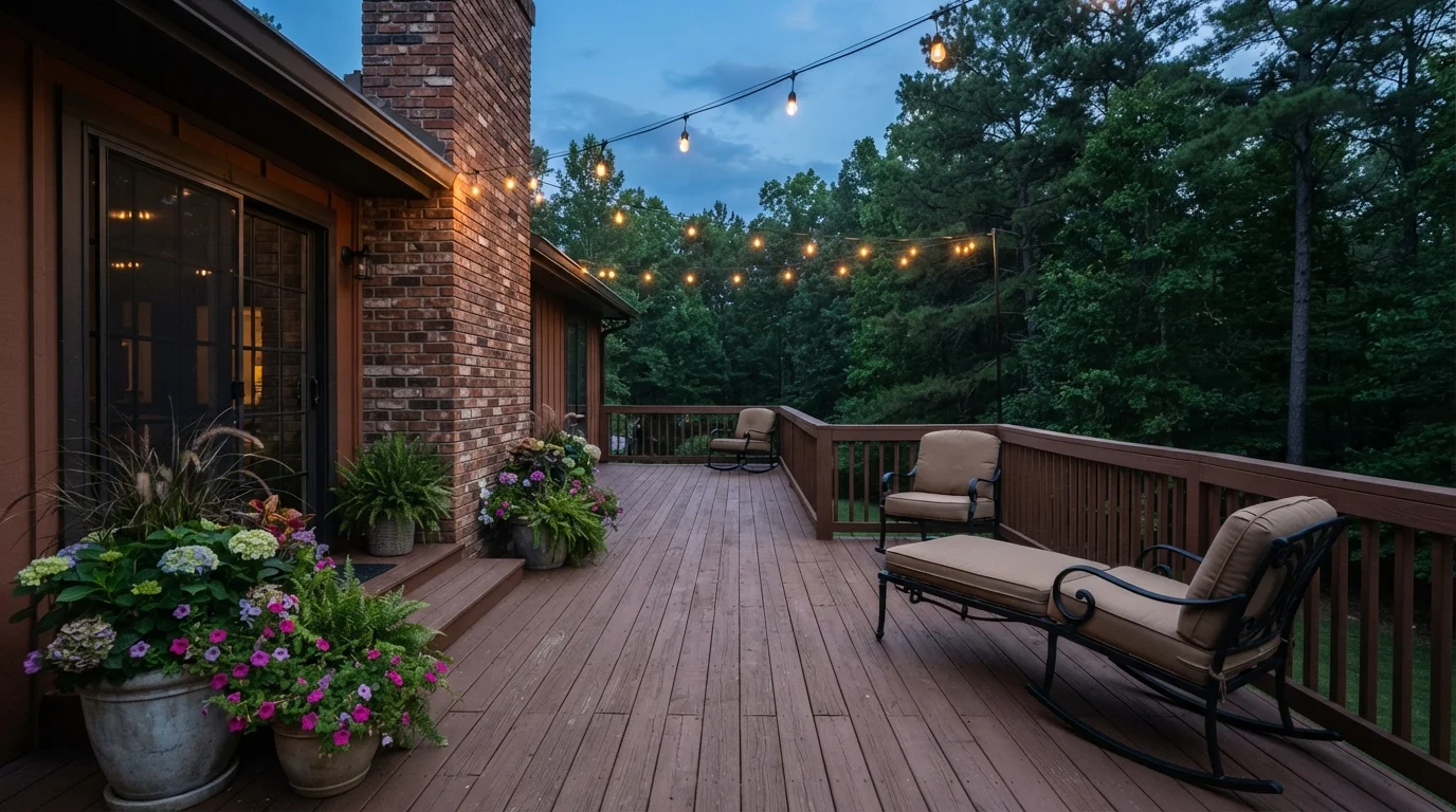 Rustic Forest Retreat — brown deck painted in Remaining Embers