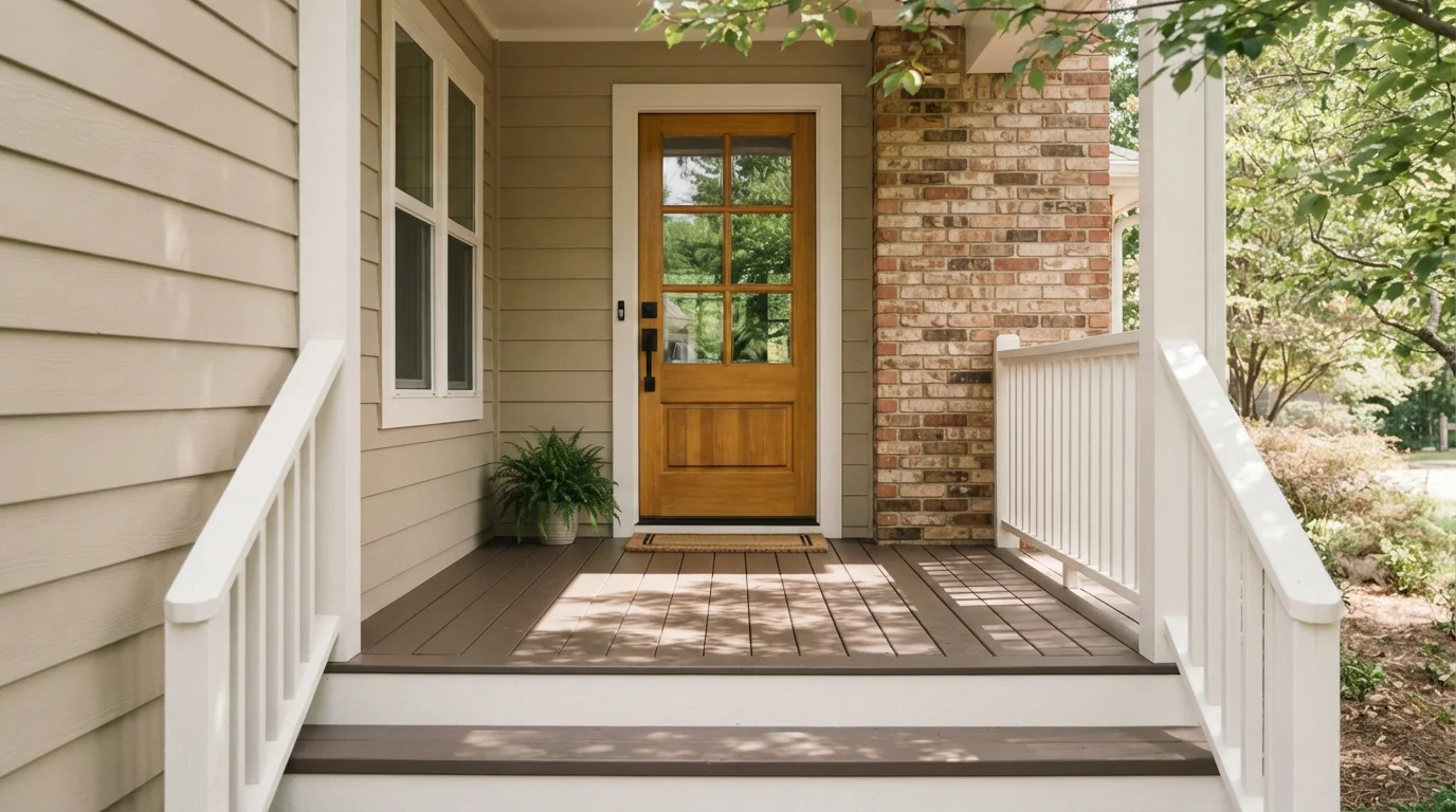 Earthy Cordovan Porch — brown deck painted in Chateau Brown