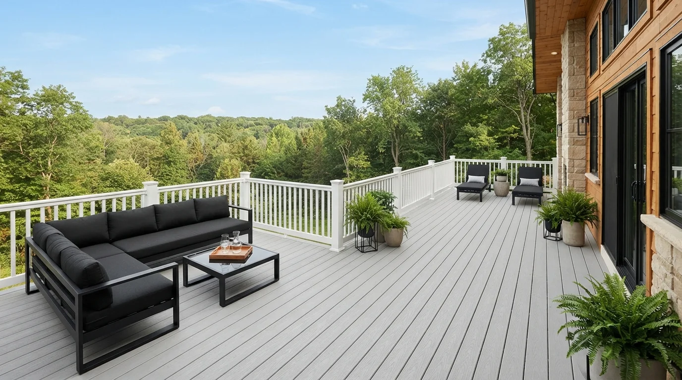 Breezy Forest Terrace — gray deck painted in Let It Rain