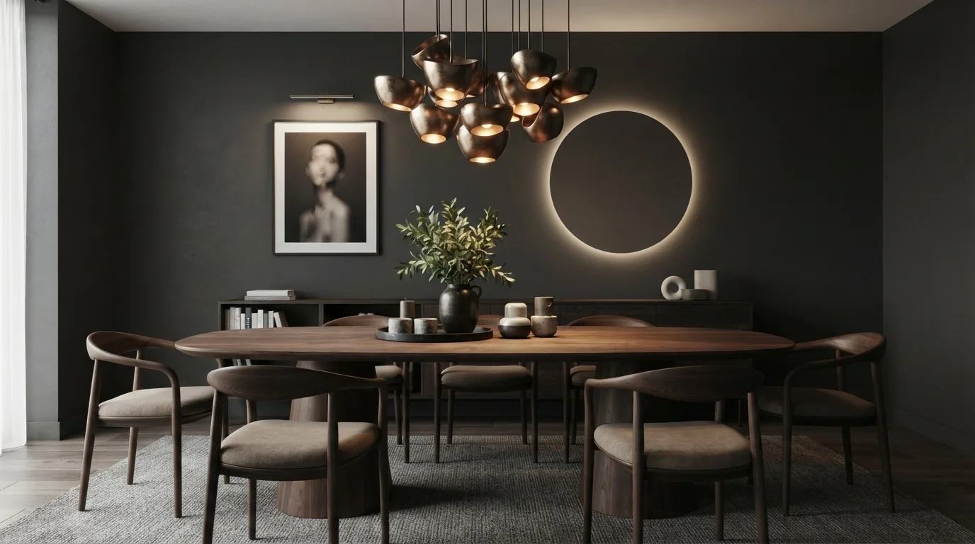 Dark Luxe Dining — black dining room painted in Silent Sea