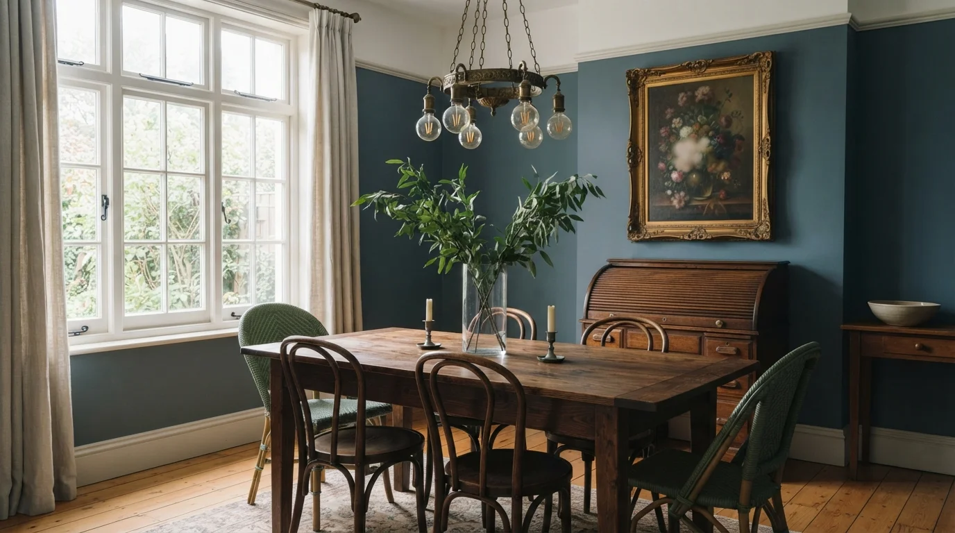 Slate Blue Vintage — blue dining room painted in Canyon Blue