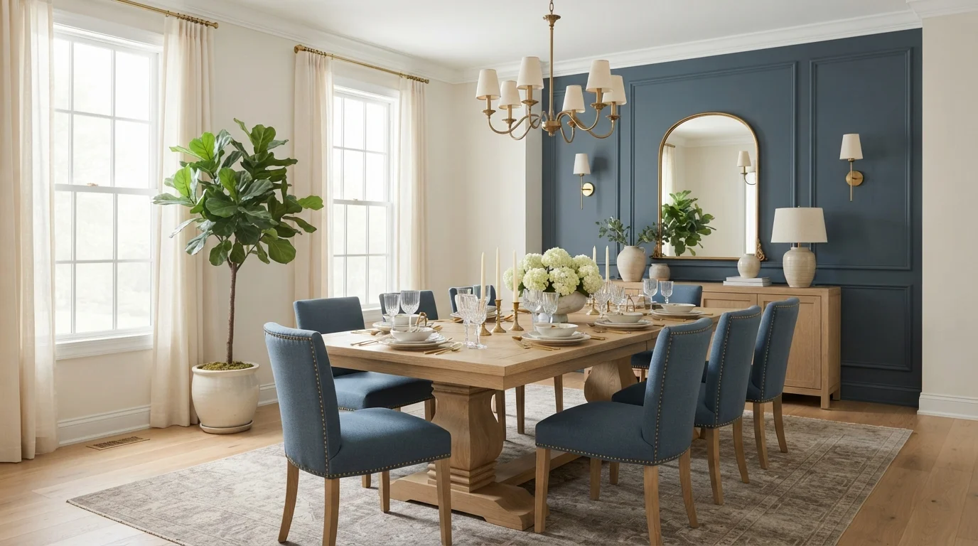 Slate Blue Elegance — blue dining room painted in Day Spa