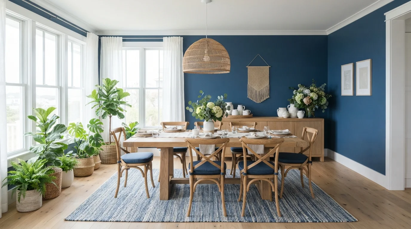 Maritime Blue Dining — blue dining room painted in Atlantic Tide